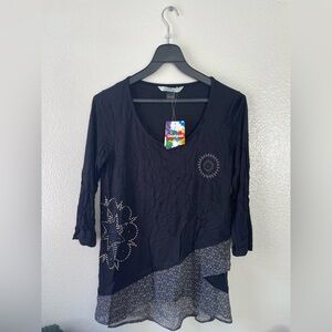 Desigual Black Top with Silver Accents